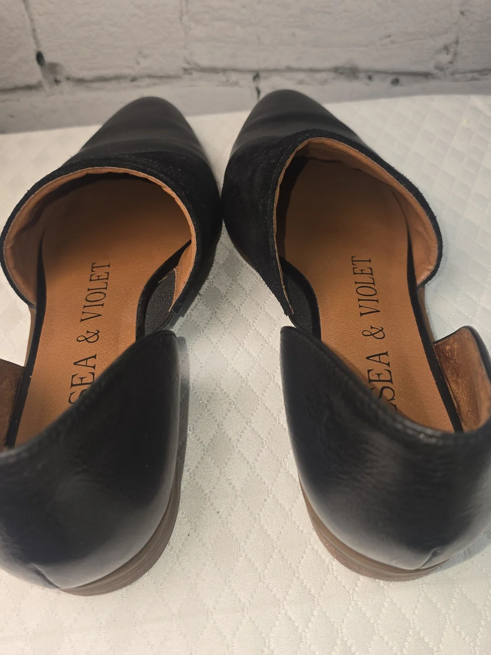 CHELSEA & VIOLET BLACK LEATHER PIPPA FLATS POINTED TOE d'ORSAY CUT OUT WOMENS 8M